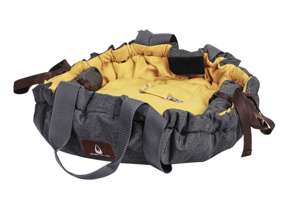 Nobby Haustierträger SHELLY – waschbar bei 30 °C, Klettverschluss – für Hund – 72 × 55 cm – grau-senf