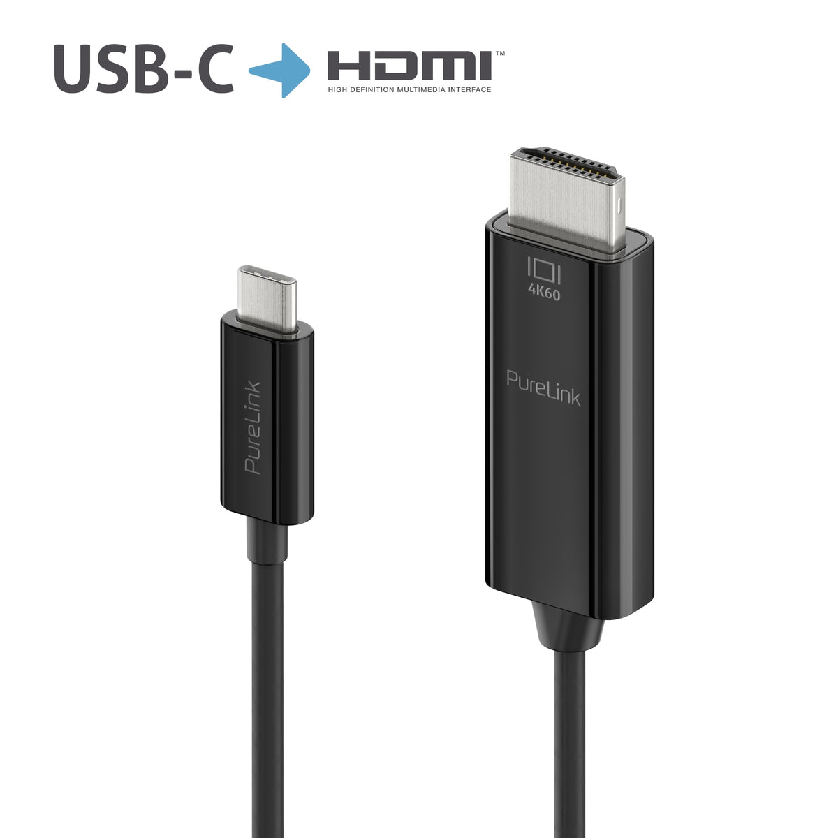 PureLink USB-C (Stecker) auf HDMI (Stecker) Adapter, HDMI 2.0, 4K@60 Hz, 1,5 m, DisplayPort-Alt-Modus