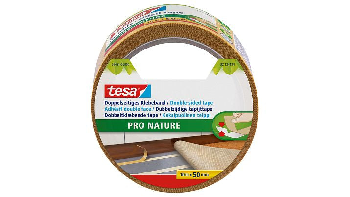 Tesa Teppichklebeband Pro Nature, stark, für glatte Oberflächen – 50 mm × 10 m, weiss