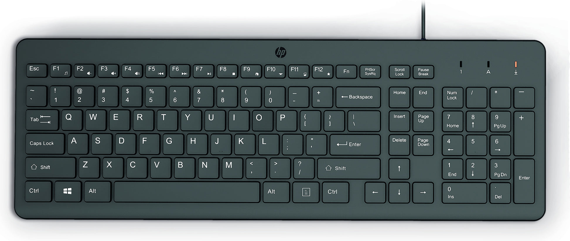HP 150 – Tastatur, kabelgebunden (USB-A), Fullsize (mit Ziffernblock), Schwarz – für Windows 10 & Windows 11