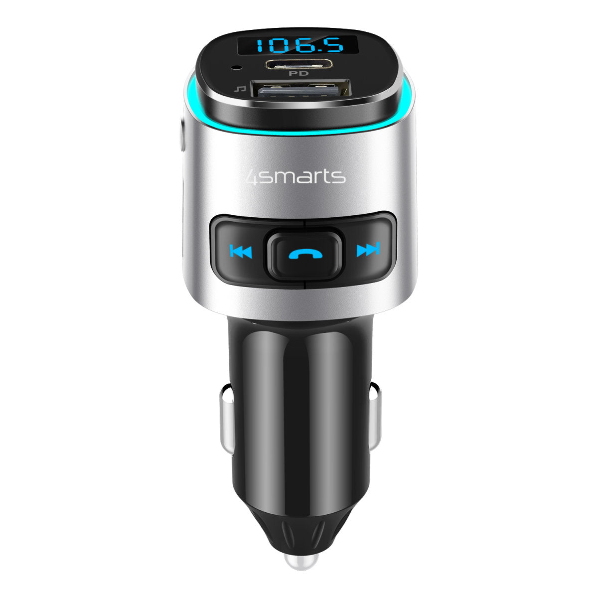 4smarts 456201 FM-Transmitter – für Bluetooth-Geräte, 12–24 V Fahrzeuge – Zigarettenanzünder, USB-A/USB-C