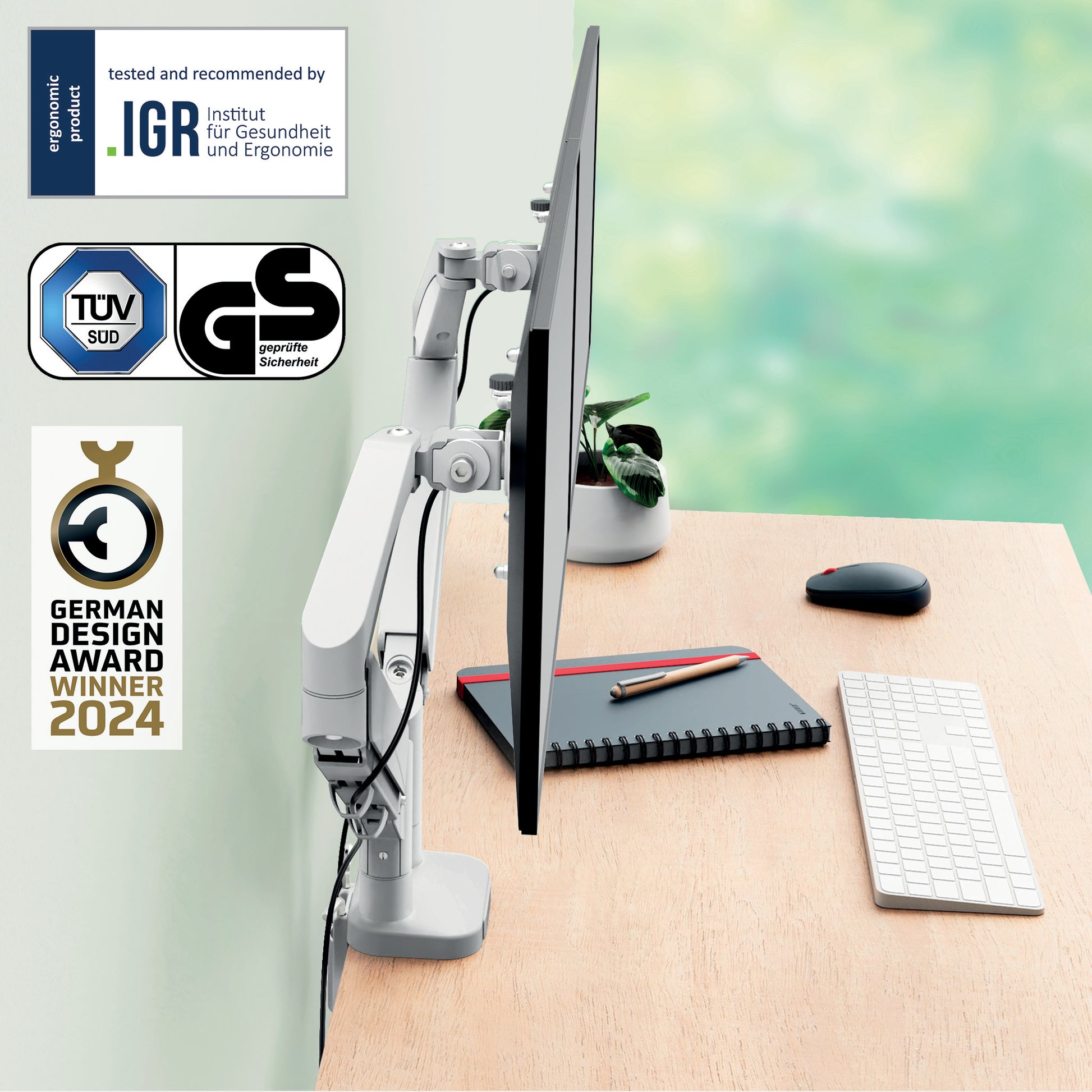 Leitz Ergo 65370085 – Monitorarm, Dual, bis 32", VESA 75 × 75/100 × 100 mm, 9 kg, grau
