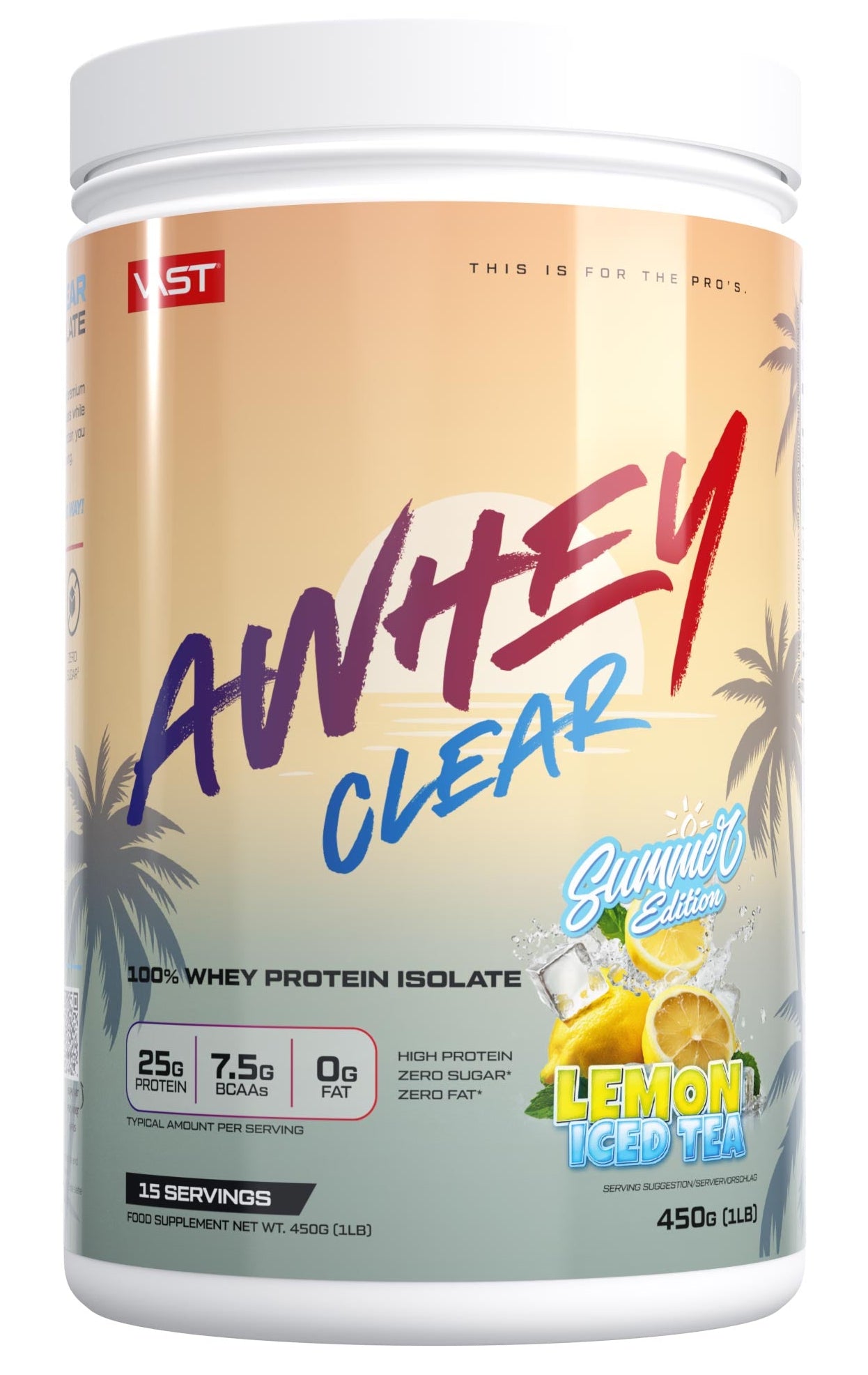 VAST Sports Whey Protein AWHEY Clear Zitrone (Ice Tea) – glutenfrei, laktosefrei – 450 g