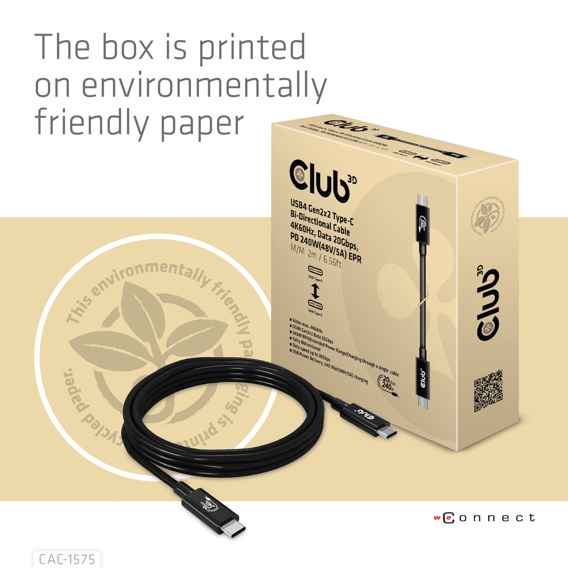 CLUB3D Club 3D – USB-Kabel, USB-C zu USB-C, 2 m, USB4, Lade-/Datenkabel