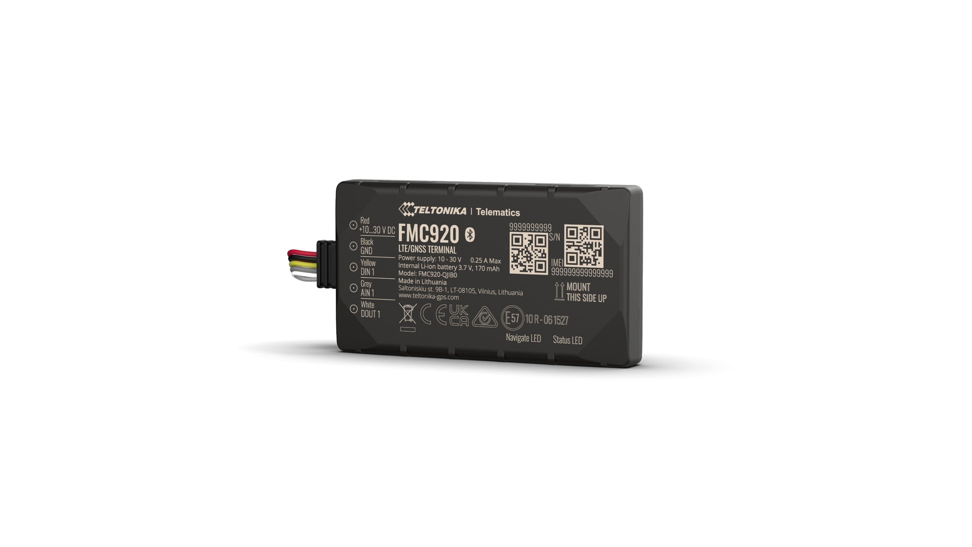 Teltonika FMC920 – GPS-Tracker, Single-SIM, Akku 170 mAh, 6 h, IP54, Mikro-USB, Schwarz