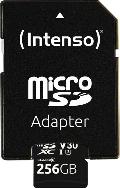 Intenso PRO 3433492 microSDXC 256 GB – UHS-I, Klasse 10, U3, V30, 100/45 MB/s, inkl. SD-Adapter