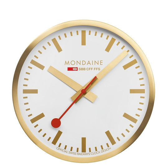 Mondaine Wanduhr A990.18SB – Ø 25 cm, weiss/gold, Aluminium