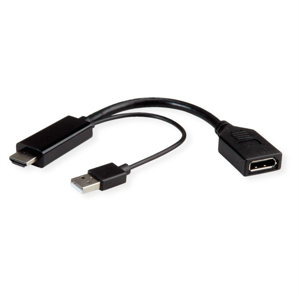 ROLINE Adapter HDMI zu DisplayPort – 4K (3840 × 2160) @ 60 Hz, DisplayPort 1.2, aktiv, 0,15 m, schwarz