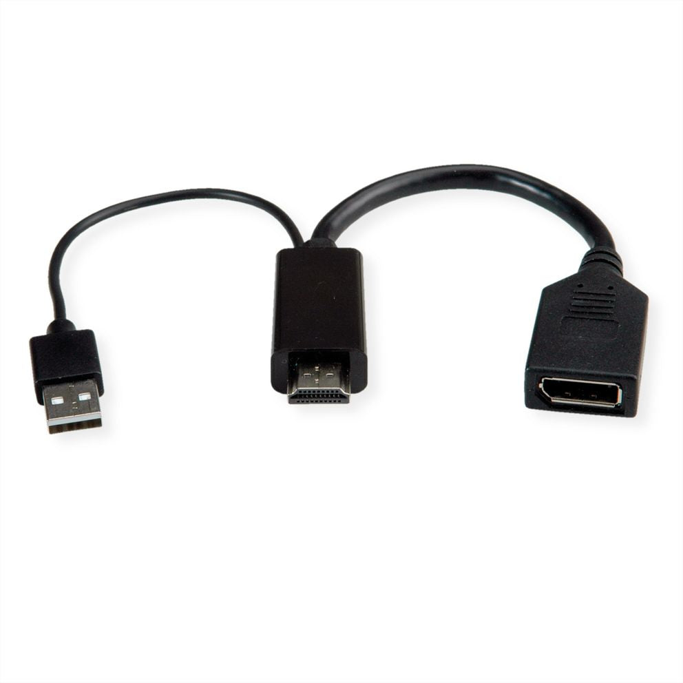 ROLINE Adapter HDMI zu DisplayPort – 4K (3840 × 2160) @ 60 Hz, DisplayPort 1.2, aktiv, 0,15 m, schwarz