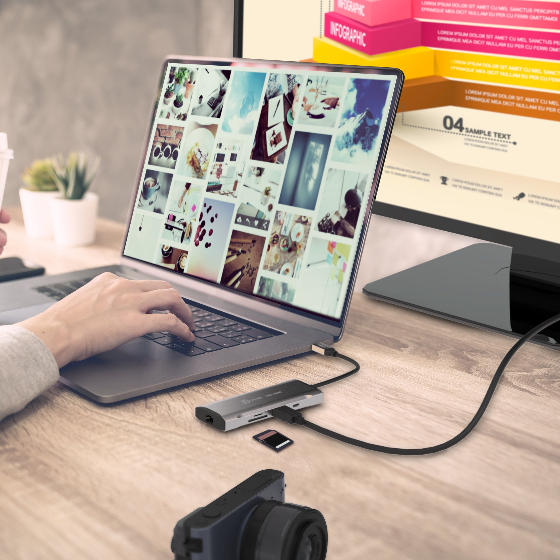 j5create JCD393-N Multiport-Adapter – USB-C, 1× HDMI, 2× USB-A, 2× USB-C, 100 W PD, GbE, SD/microSD