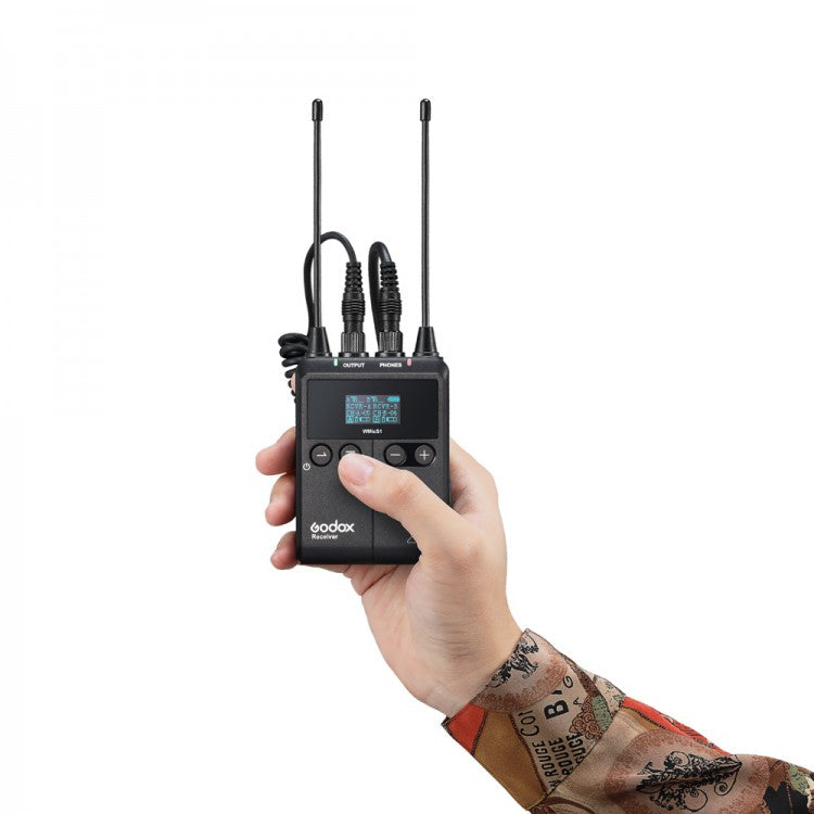 Godox RX1 – Drahtlos-Adapter – 3,5 mm Klinke, USB-C, Kabellos (UHF 514–596 MHz), 96 Kanäle, Schwarz