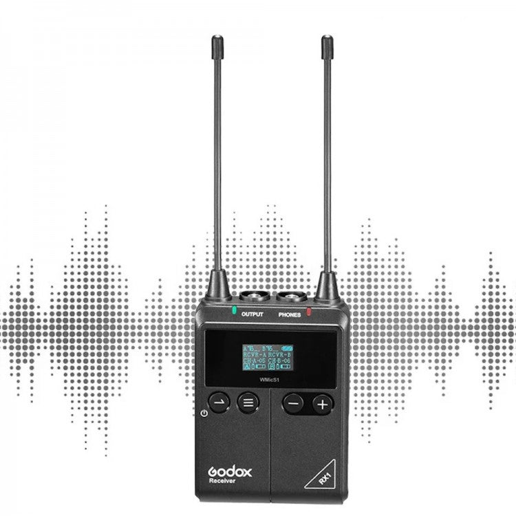 Godox RX1 – Drahtlos-Adapter – 3,5 mm Klinke, USB-C, Kabellos (UHF 514–596 MHz), 96 Kanäle, Schwarz
