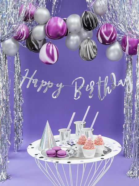PartyDeco Fahnenbanner Happy Birthday – Silber – 62 × 16,5 cm – Papier – 1 Stk