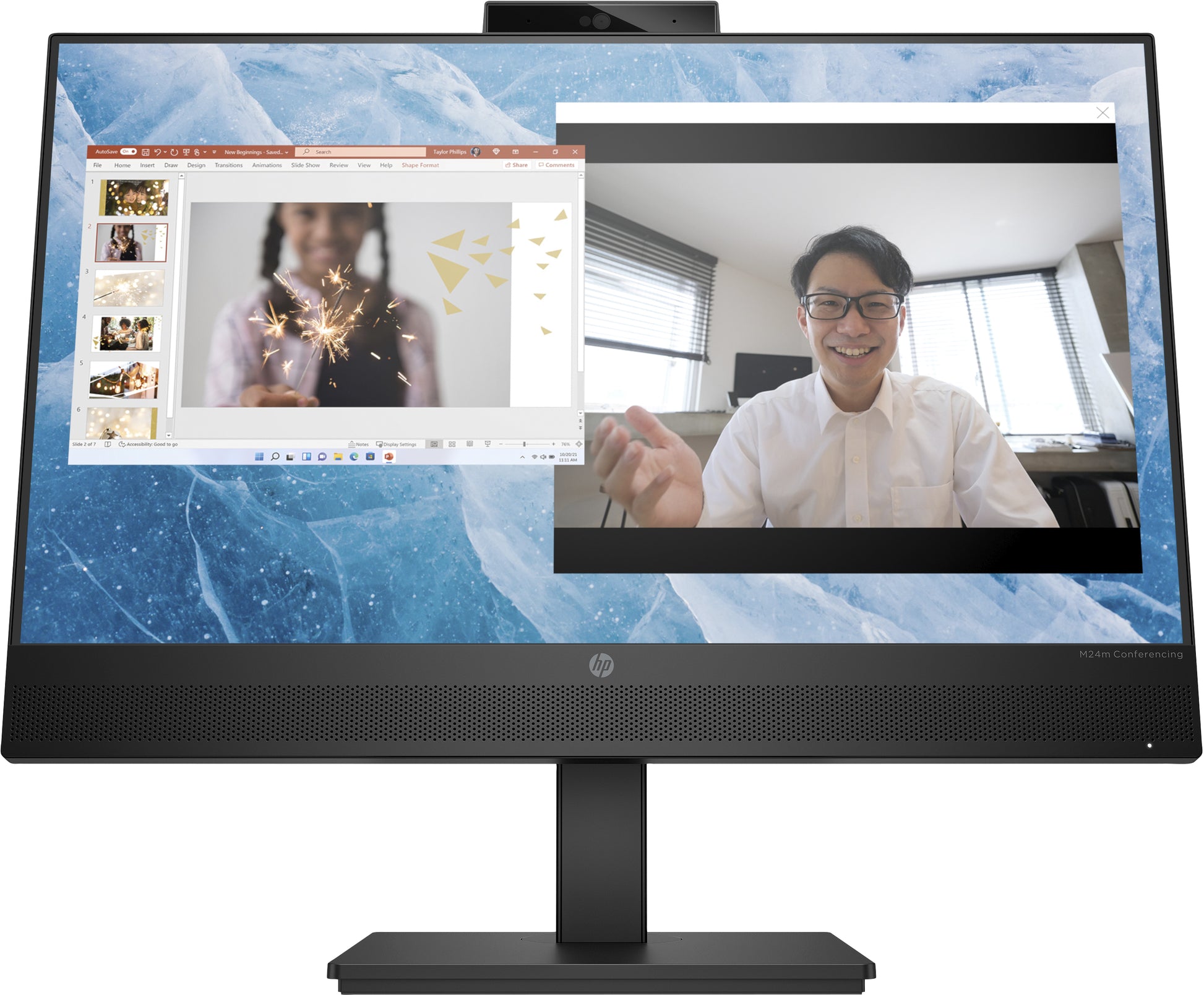 HP M24M – Monitor, 23,8" 1920 × 1080 (Full HD), IPS, 75 Hz, 300 cd/m², Webcam, USB-C, VESA 100 × 100, Schwarz