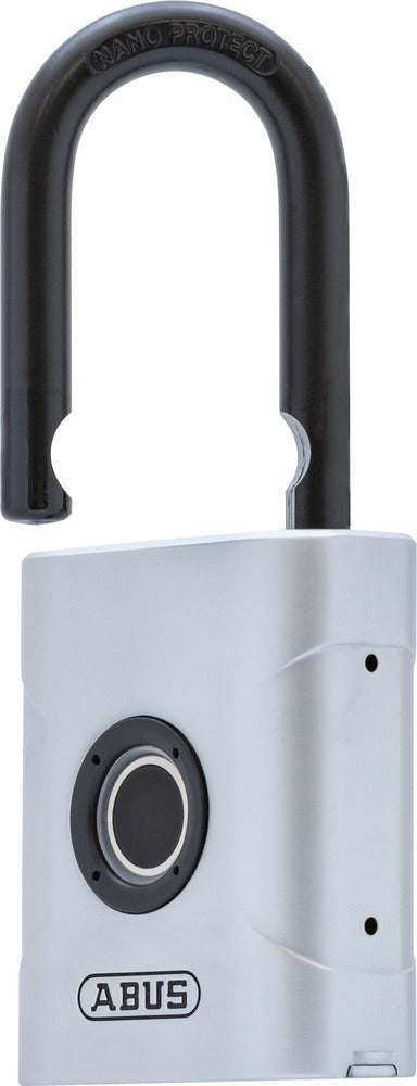 ABUS Fingerabdruck-Vorhängeschloss Fingerprint Touch 57/45 – 45 × 23 × 59 mm, silber