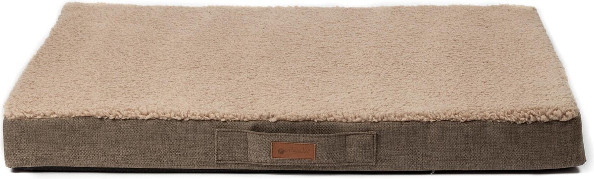 Petlando Merano Ortho Hundebett – 65 × 100 × 10 cm, Schaumstoff, Kunstfell, abnehmbar, rutschfest, hellbraun