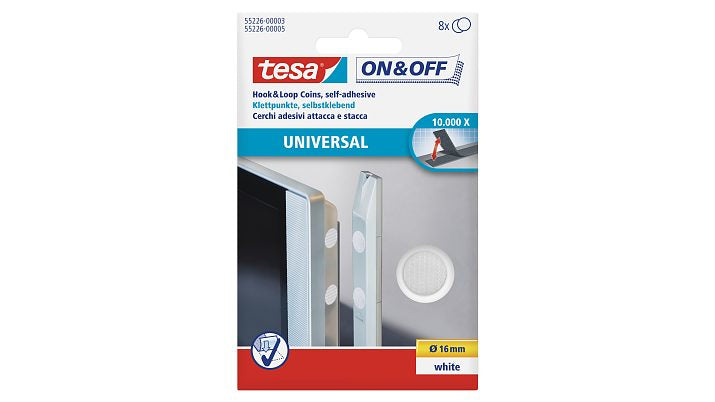 TESA Klettpunkte – permanent, weiss, Ø 16 mm, 8 Stück