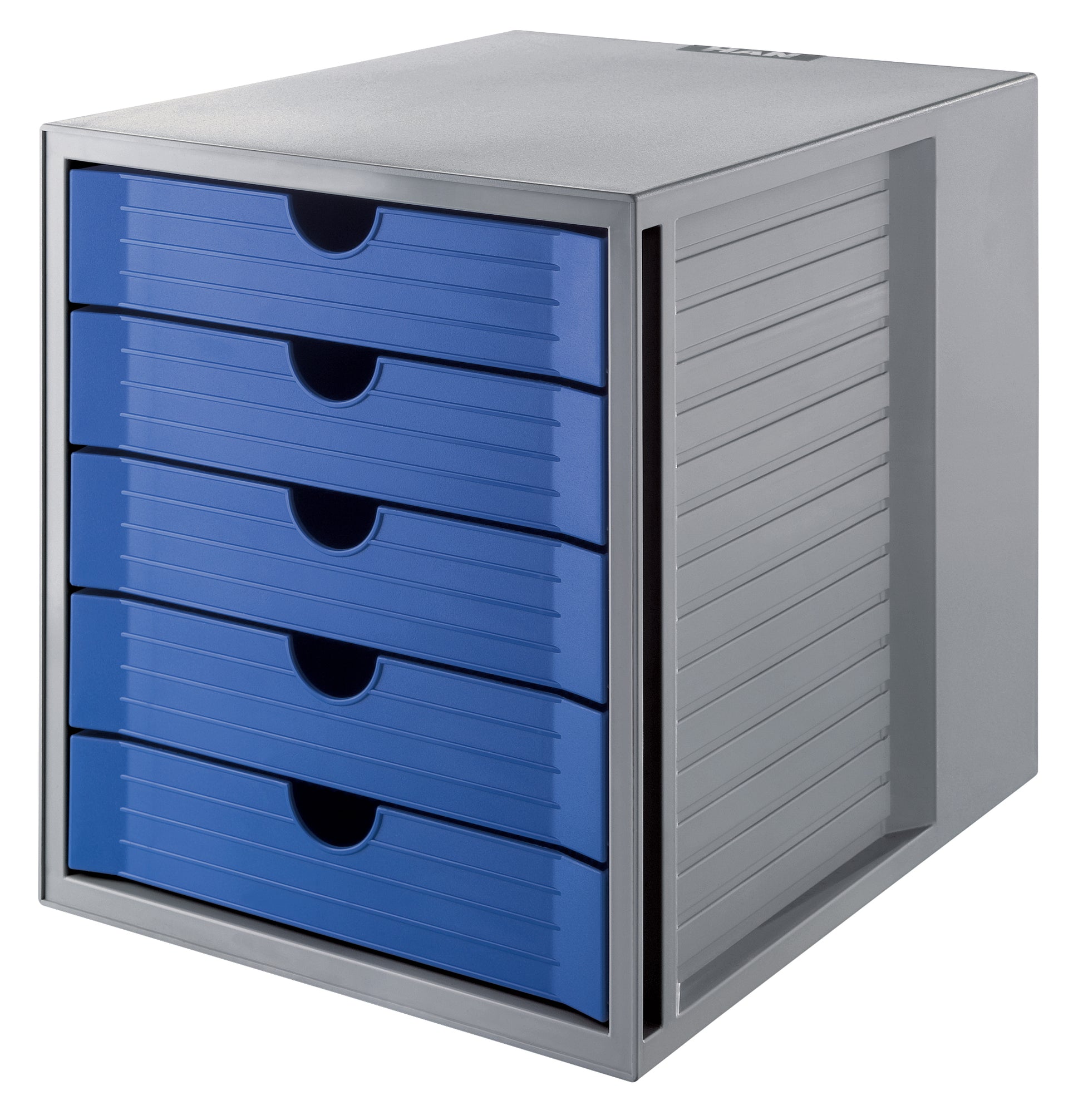 HAN SYSTEMBOX Schubladenelement 5 Schubladen – für C4, mit Griffloch, stapelbar, blau, Polystyrol (PS)