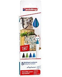 Edding 4600 Cool Color Textilmarker – Rundspitze 1 mm – Mehrfarbig – 5er-Set