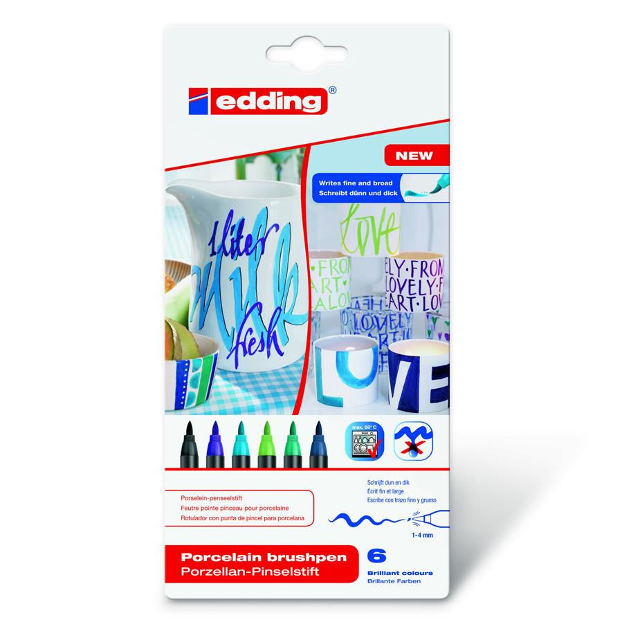 Edding 4200 Porzellanmarker – Rundspitze 1–4 mm – Cool – 6er-Set – für Keramik, Glas und Porzellan
