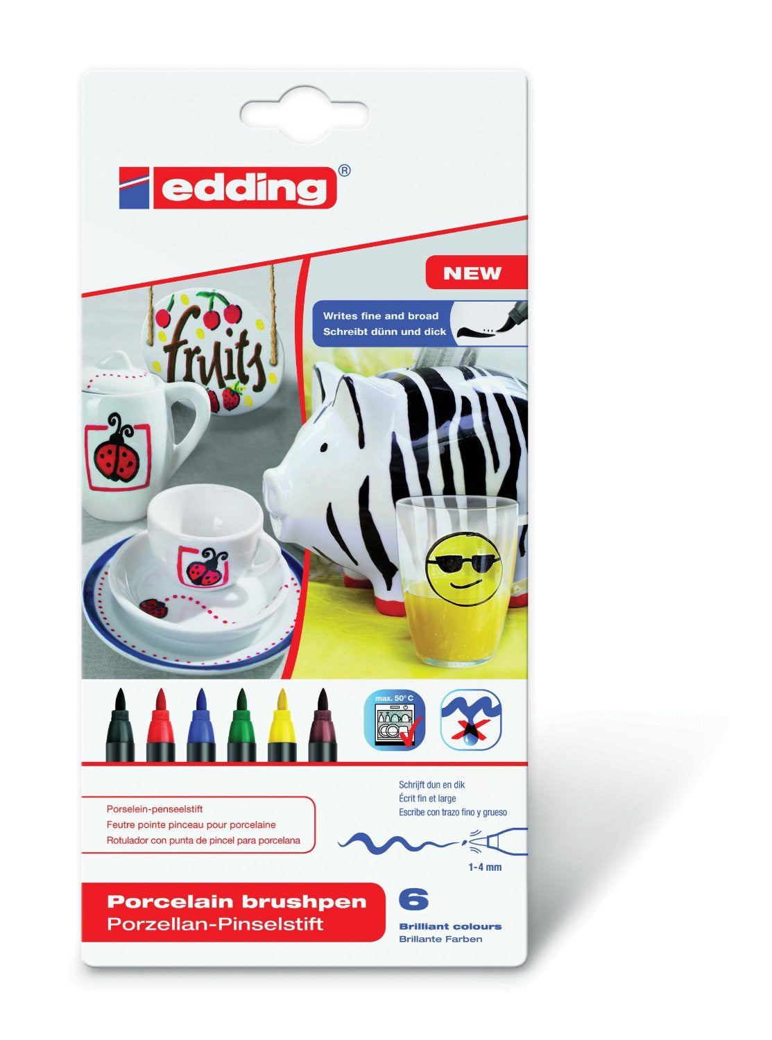 Edding 4200 Family Porzellanmarker – 1–4 mm – Mehrfarbig, 6er-Set – für Keramik, Glas und Porzellan