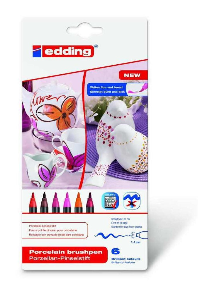 Edding Permanentmarker für Porzellan, Glas, Keramik – Mehrfarbig, 6er-Set