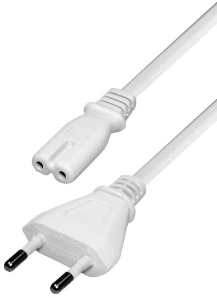 NIWOTRON Netzkabel – Eurostecker (Typ C) – IEC C7, 2 m, 250 V/2,5 A, Weiss