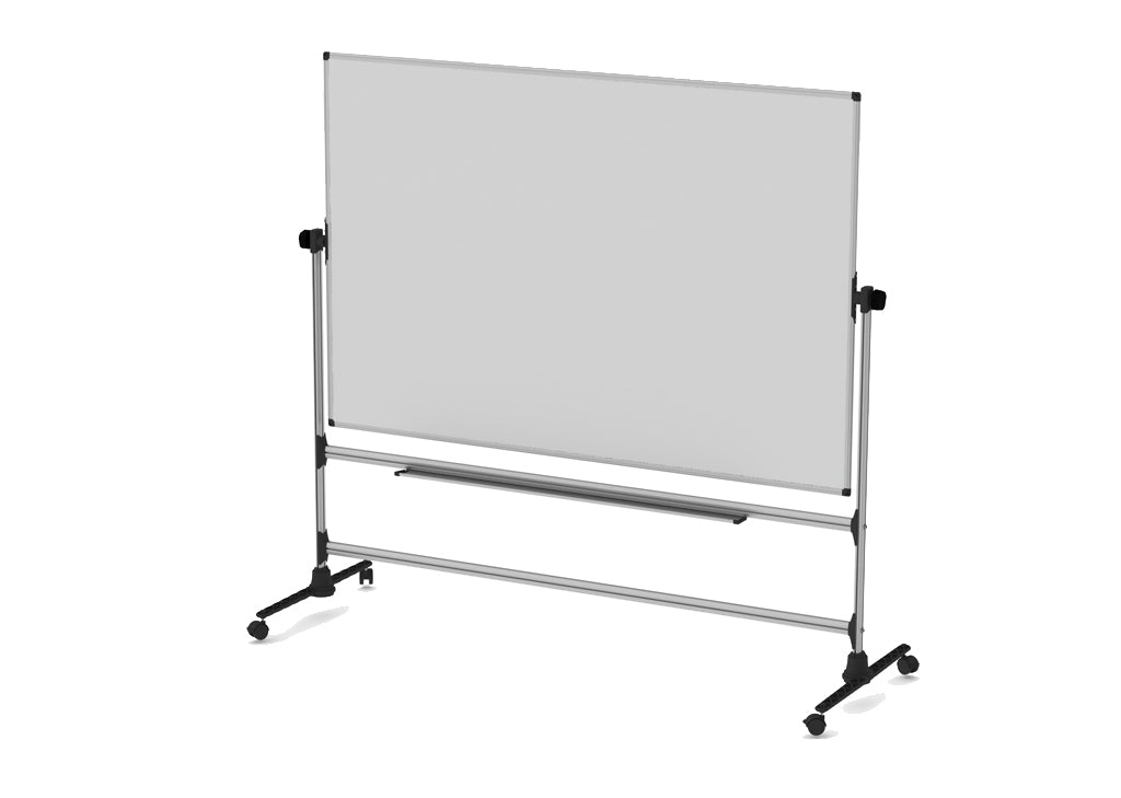 Bi-Office Whiteboard – 150 × 120 cm, Emaille, magnetisch, Aluminiumrahmen, mobil, drehbar, inkl. Stiftablage
