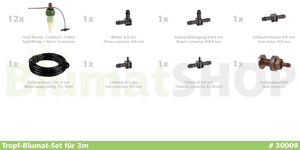 Blumat Tropfset 3 m, ø 8 mm – Grün – 12 Stk.
