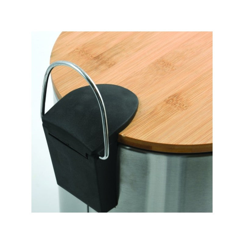 Spirella Tisch-Abfallbehälter – 3 l – mit Deckel – Edelstahl, Bambus – Ø 170 × H 225 mm