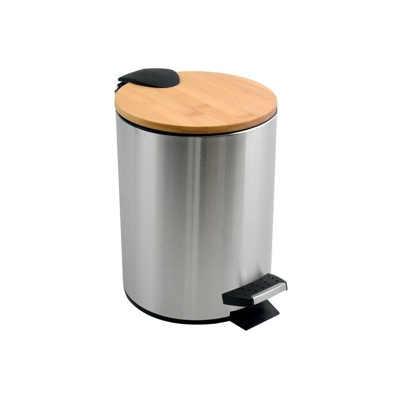 Spirella Treteimer Adonis – 5 l – Stahl/Bambus, rund – grau