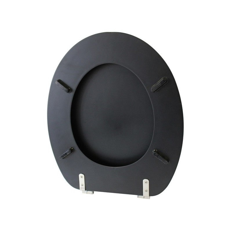 MSV WC-Sitz – MDF/Edelstahl, Schwarz matt, 36,5 × 42,5 cm