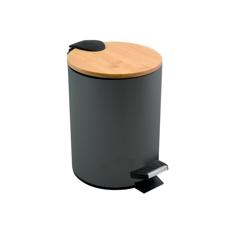 Spirella Papierkorb Adonis – 5 l – mit Deckel – Stahl, Bambus, dunkelgrau – B × H × T 205 × 255 × 205 mm
