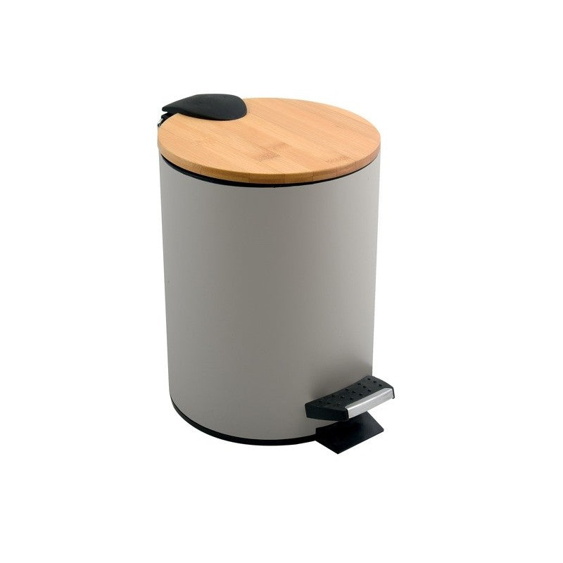 Spirella Treteimer Adonis – 3 l – Stahl/Bambus, rund – Taupe