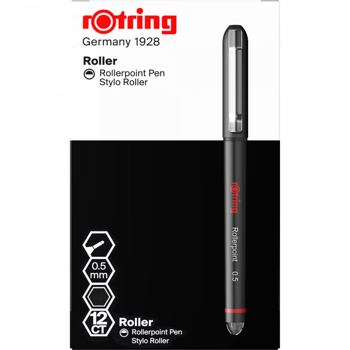 Rotring Rollerpoint 2146103 – Tintenroller, 0,5 mm, Schwarz, mit Kappe, Kunststoff