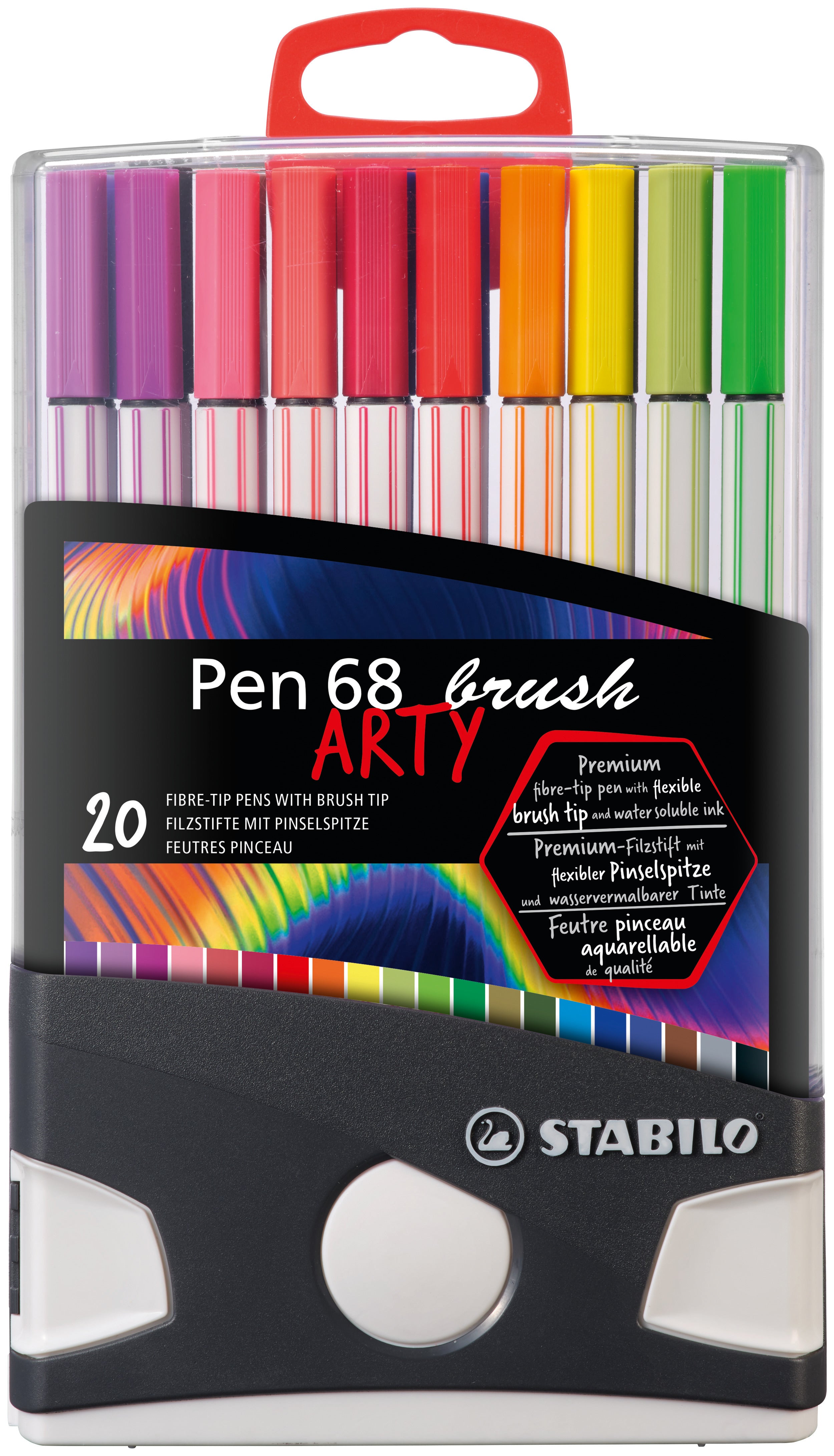 STABILO Pen 68 brush ARTY Pinselstifte, ColorParade – Pinselspitze, wasserbasiert, 20 Farben