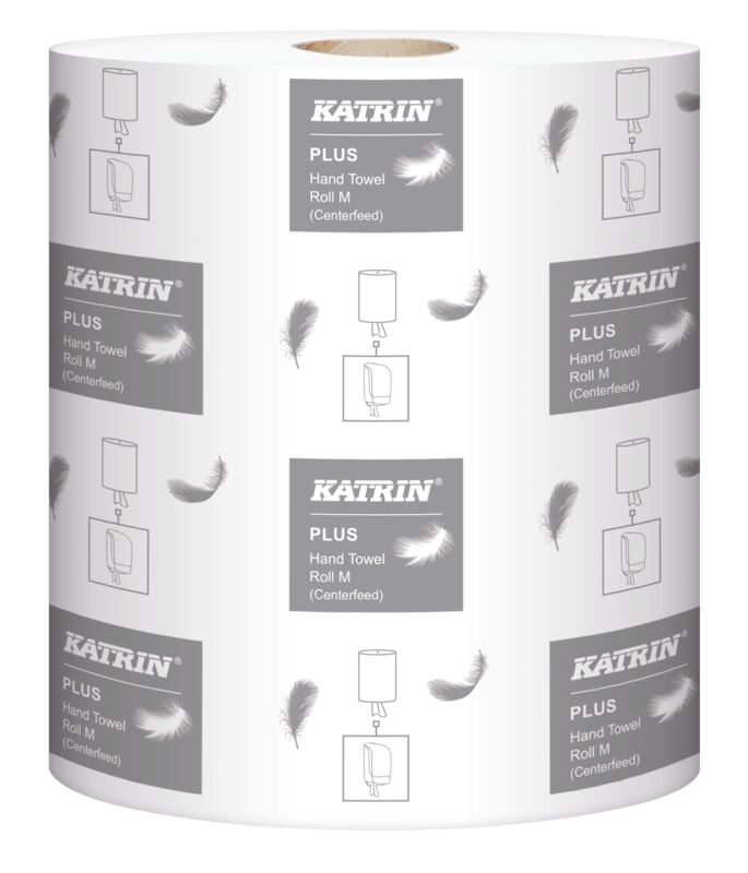 Katrin Handtuchrolle – 2-lagig, weiss – 205 mm × 180 m – für Katrin Plus M2 – Kern Ø 42 mm – Sack 6 Rollen