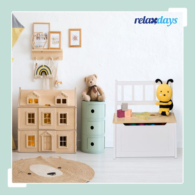 Relaxdays Truhe – Holz – natur/weiß – 570 × 550 × 310 mm