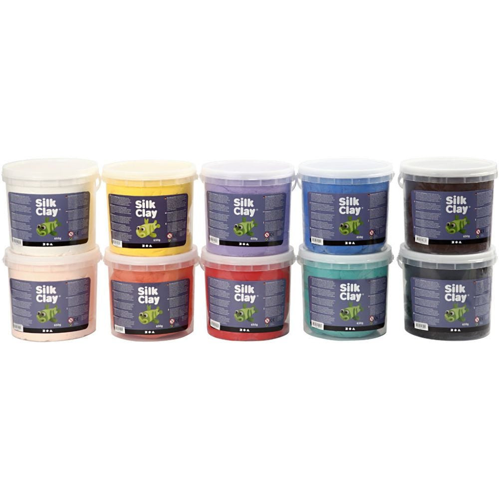 Creativ Company Modelliermasse, Silk Clay, Mehrfarbig, Lufttrocknend, 650 g, 10 Stk.