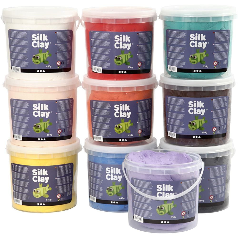Creativ Company Modelliermasse, Silk Clay, Mehrfarbig, Lufttrocknend, 650 g, 10 Stk.