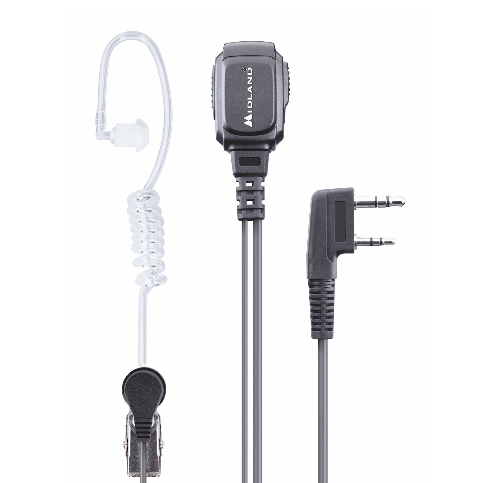 Midland MA 31-LK Pro – Headset (Set), kabelgebunden, 3,5-mm-Anschluss, Im-Ohr, schwarz/transparent