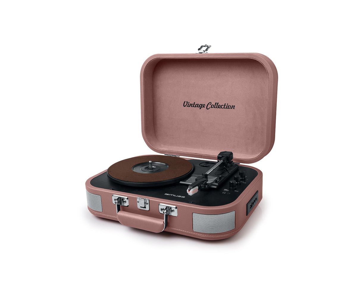 Muse MT-201 BTP – Plattenspieler (Riemenantrieb), Bluetooth, Phono-Vorverstärker, 33⅓/45/78 U/min – Schwarz/Rosa