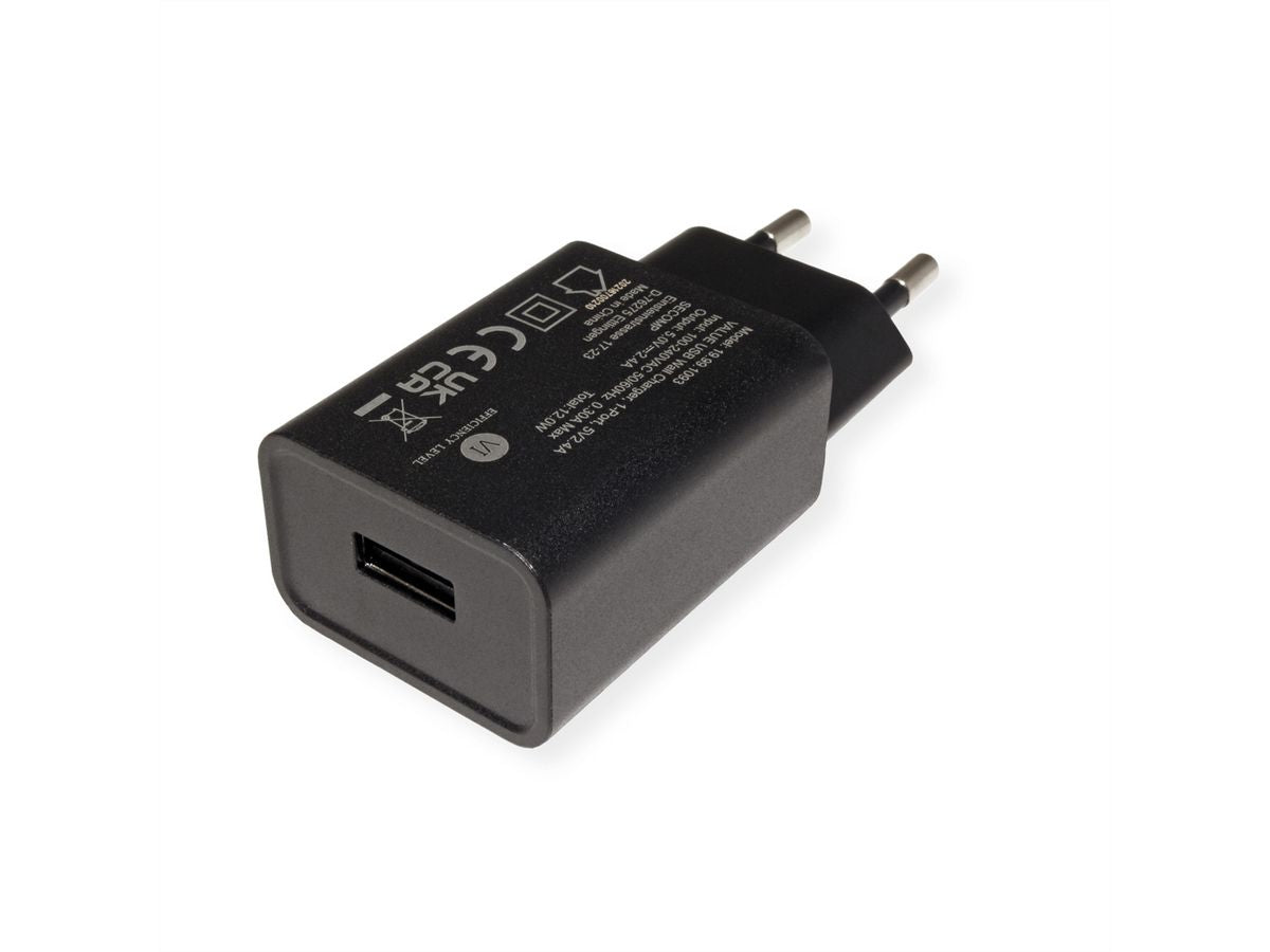 VALUE USB-Ladegerät 12 W – USB-A×1 – EU-Stecker (Typ C) – Schwarz