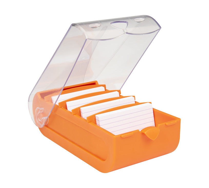 Biella Karteikasten – für A7 quer – mit Deckel, Polypropylen (PP), orange, inkl. 100 Karten