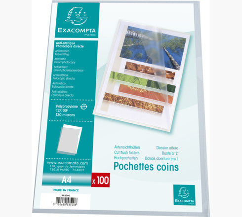 Exacompta Sichthülle A4, blendfrei genarbt, 120 µm, assortiert – 100 Stück