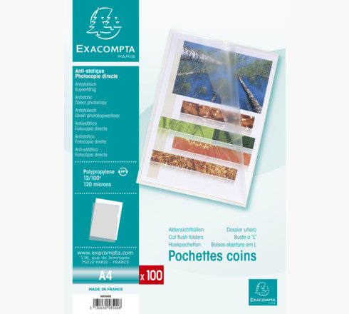 Exacompta Sichthülle A4, blendfrei genarbt, 120 µm, assortiert – 100 Stück