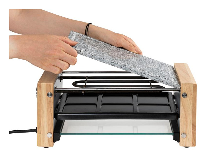 Furber. Furber Raclette-Grill Festa – 6 Personen, Stein-Grillplatte, 900 W – Schwarz/Marmor/Holz