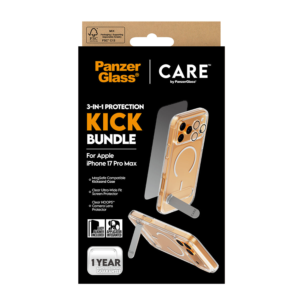 PanzerGlass Feature Kick Backcover – für Apple iPhone 17 Pro Max, Transparent, bis 4,8 m sturzsicher