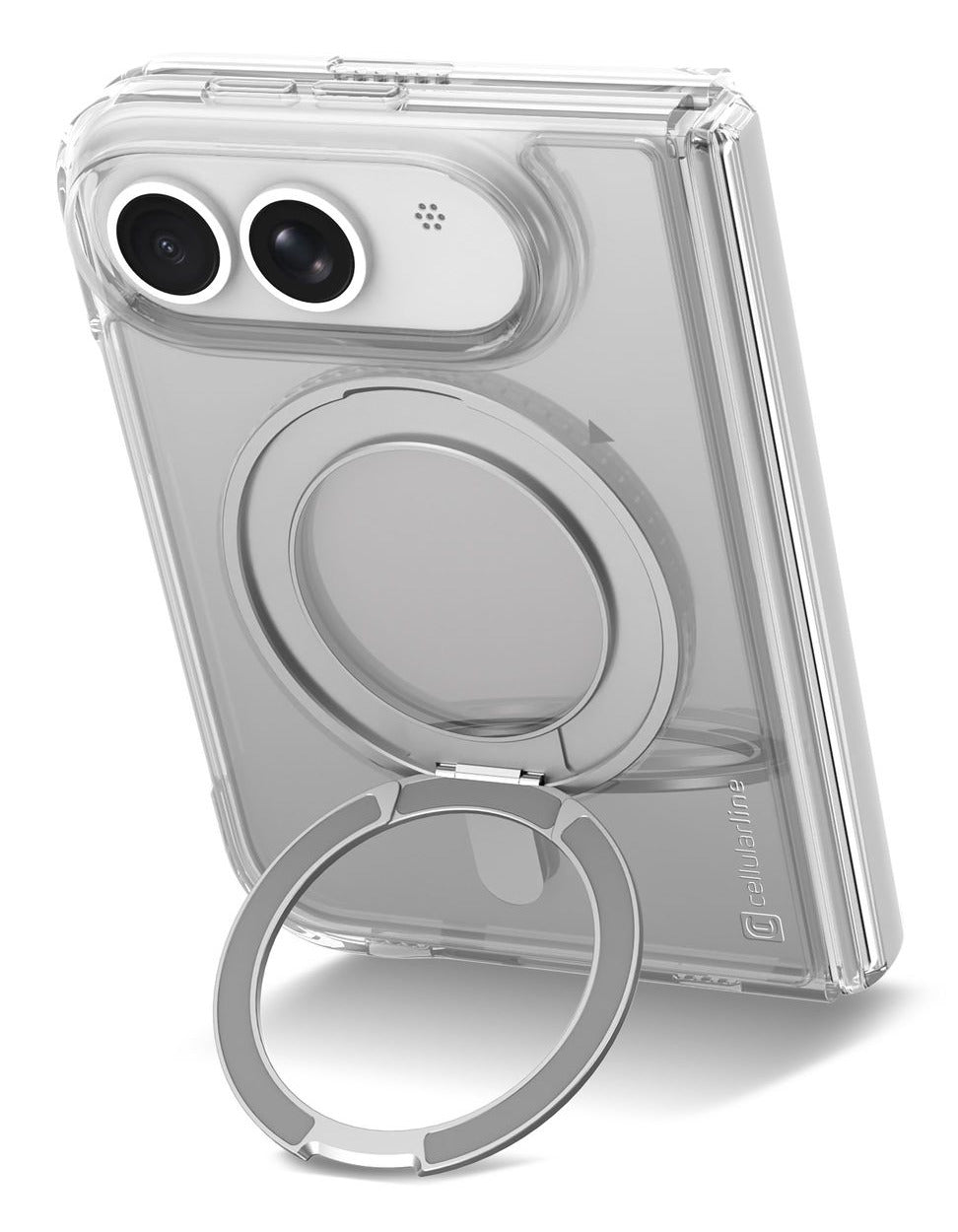 Cellularline Spin Mag Backcover – für Apple iPhone 18 Duo, MagSafe, mit Ständer, Kunststoff, Transparent