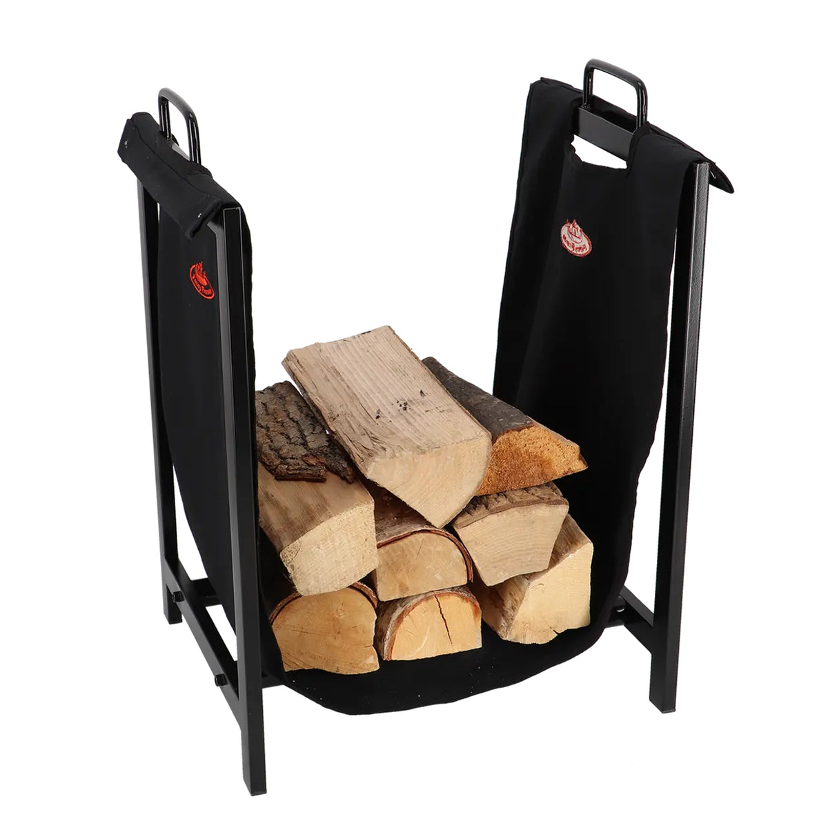 Esschert Design FF575 Aufbewahrungskorb – Stahl/Canvas – Schwarz – für Brennholz-Kamin – 380 × 610 × 380 mm